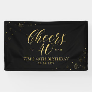 Gold & Black Modern Cheers 40. Geburtstag Party Banner