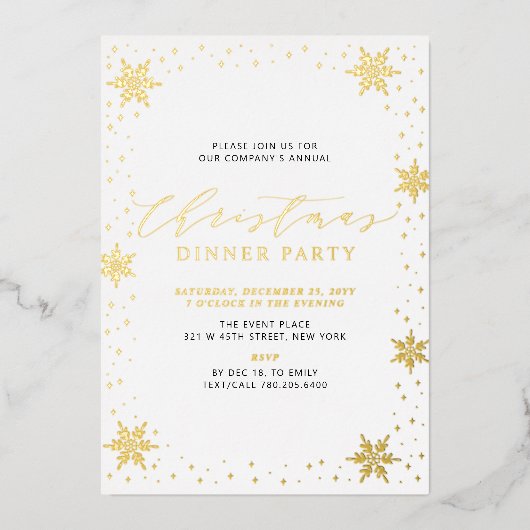 Gold & Black Modern Christmas Holiday Dinner Party Folieneinladung (Vorderseite)