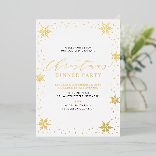 Gold & Black Modern Christmas Holiday Dinner Party Folieneinladung (Stehend vorne)