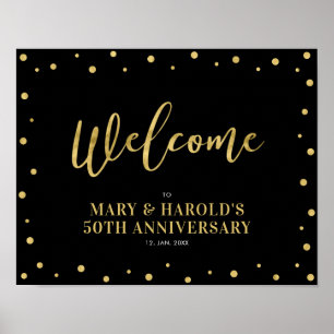Gold & Black   Modern Confetti Welcome Party Sign Poster