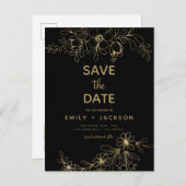 Gold Black Modern Elegant Save the Date floral Ankündigungspostkarte (Vorne/Hinten)