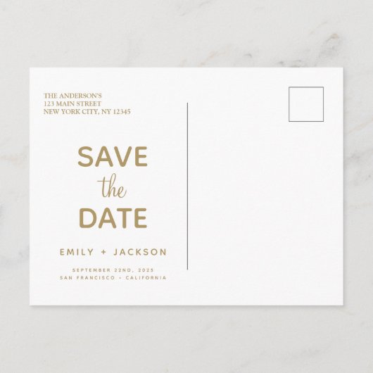Gold Black Modern Elegant Save the Date floral Ankündigungspostkarte (Rückseite)