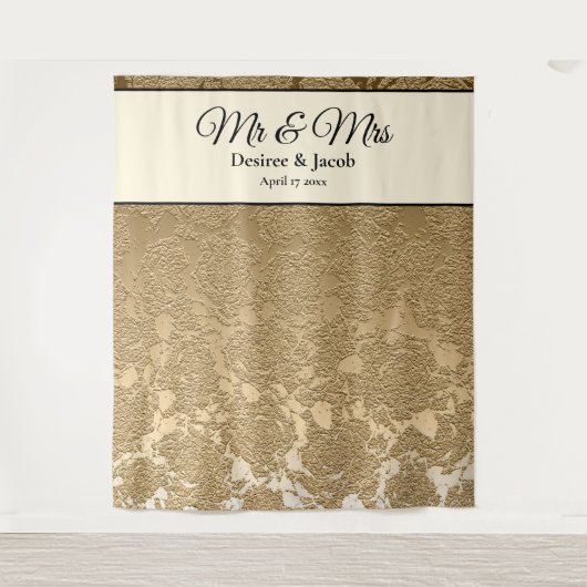 Gold Black Modern Foto Booth Hochzeitsvorhang Wandteppich (Vorderseite)