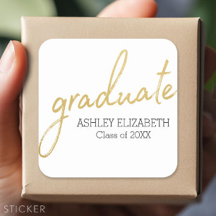 Gold Black Modern Graduate Script Abschluss Quadratischer Aufkleber