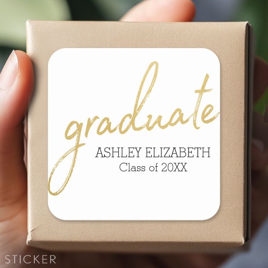 Gold Black Modern Graduate Script Abschluss Quadratischer Aufkleber
