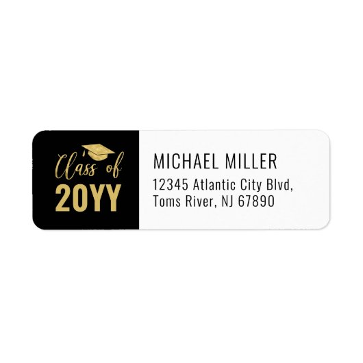 Gold & Black Modern Graduation Cap Address Labels (Vorne)