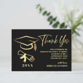 Gold Black Modern Graduation Party Dankeskarte (Stehend Vorderseite)