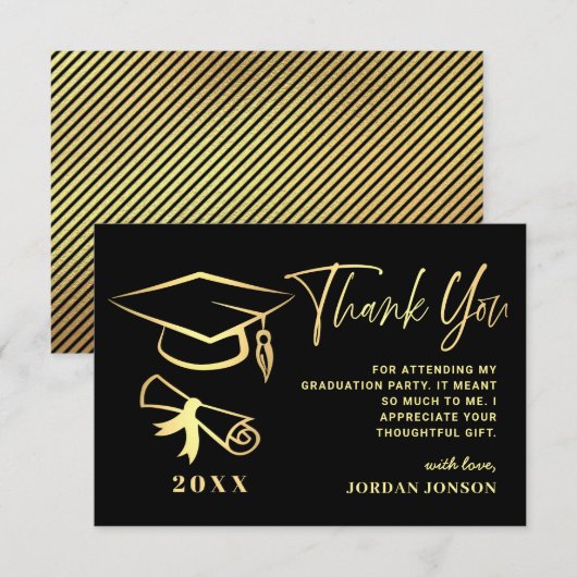 Gold Black Modern Graduation Party Dankeskarte (Vorne/Hinten)