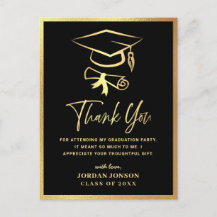 Gold Black Modern Graduation Party Vielen Dank Postkarte