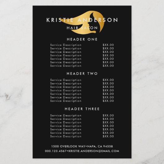 Gold & Black Modern Hair Stylist Salon Flyer (Vorne)