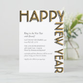 Gold Black Modern Happy New Years Eve Party Einladung (Stehend Vorderseite)