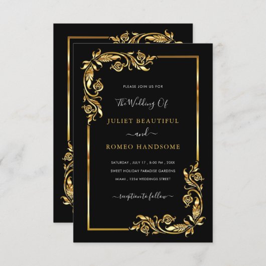 Gold Black Modern Luxury Wedding Einladung (Vorne/Hinten)