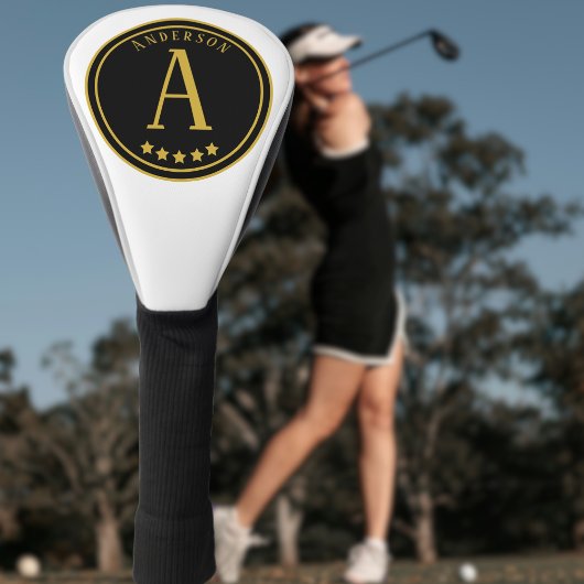 Gold Black Modern Monogram Stars individuelle Name Golf Headcover