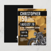 Gold Black Modern Motorrad Thema 50. Geburtstag Einladung (Vorne/Hinten)