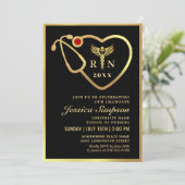 Gold Black Modern Nursing School Graduation Party Einladung (Stehend Vorderseite)