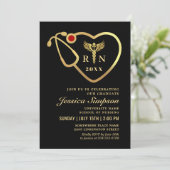 Gold Black Modern Nursing School Graduation Party Einladung (Stehend Vorderseite)