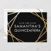 Gold Black Modern Quinceañera Save the Date Ankündigungspostkarte (Vorne/Hinten)