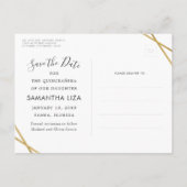 Gold Black Modern Quinceañera Save the Date Ankündigungspostkarte (Rückseite)