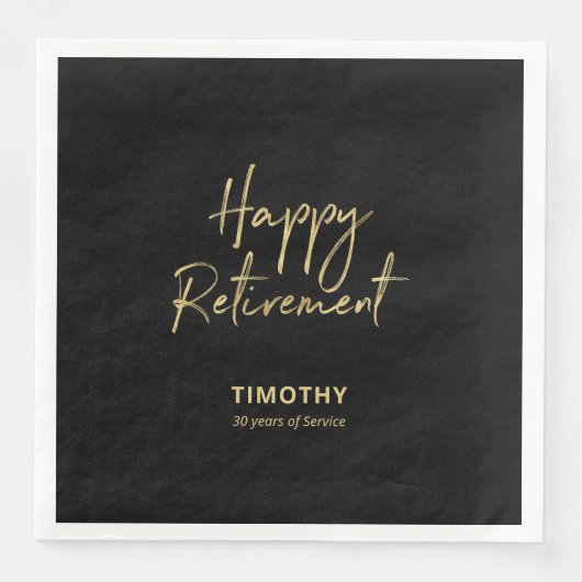Gold & Black Modern Retirement Party Serviette (Vorderseite)