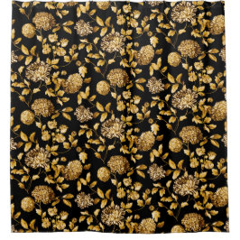 Gold Black Modern Vintag Botanischer Floral Toile Duschvorhang