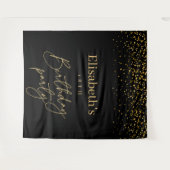Gold & Black Moderne Geburtstagsfeier Wandteppich (Vorderseite (Horizontal))