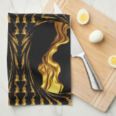 Gold Black Monochrome Design Opulent Swirl Liquid  Geschirrtuch (Viertel Falte)