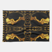 Gold Black Monochrome Design Opulent Swirl Liquid  Geschirrtuch (Horizontal)