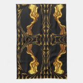 Gold Black Monochrome Design Opulent Swirl Liquid  Geschirrtuch (Vertikal)