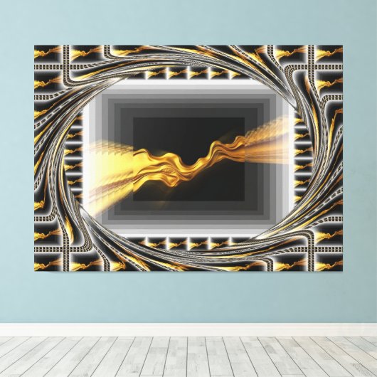 Gold Black Monochrome Opulent Swirl Liquid Achempo Leinwanddruck (Insitu (Holzboden))