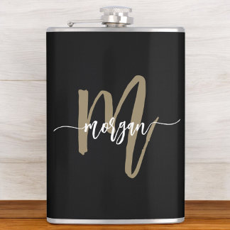 Gold Black Monogram Elegant Moderne Flachmann