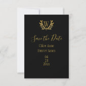 Gold Black Monogram Elegant Save The Date (Vorderseite)