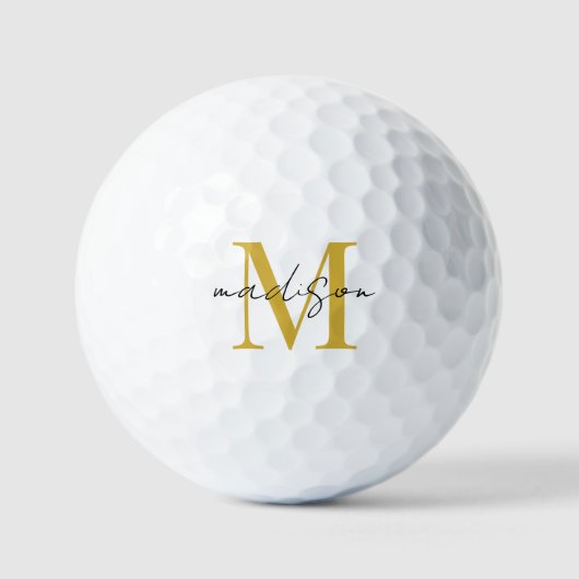 Gold Black Monogram Golf Balls Golfball (Vorderseite)