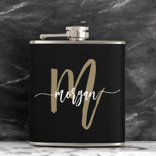 Gold Black Monogram Junggesellinnenabschied Party Flachmann