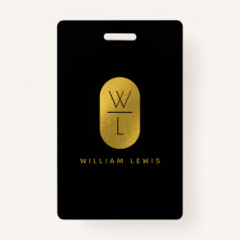 Gold & Black Monogram Modern Minimalistisch Ausweis