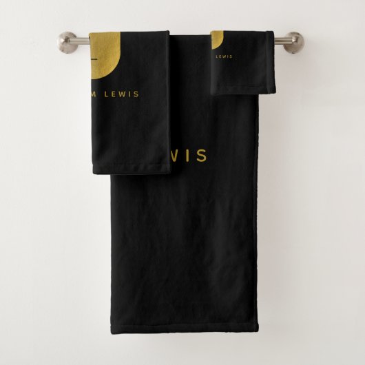 Gold & Black Monogram Modern Minimalistisch Badhandtuch Set (Insitu)
