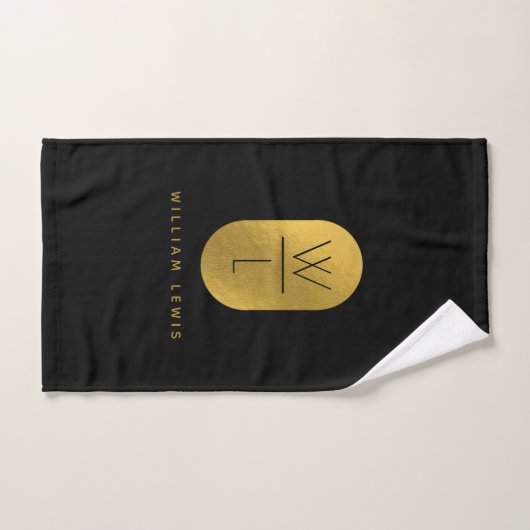 Gold & Black Monogram Modern Minimalistisch Badhandtuch Set (Handtuch)