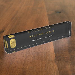 Gold & Black Monogram Modern Minimalistisch Namensplakette