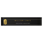 Gold & Black Monogram Modern Minimalistisch Namensplakette (Vorderseite)