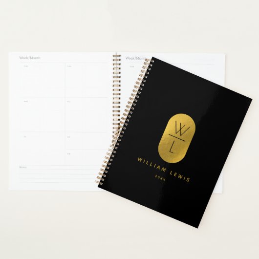Gold & Black Monogram Modern Minimalistisch Planer (Anzeige)
