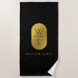 Gold & Black Monogram Modern Minimalistisch Strandtuch