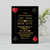 Gold Black Monogram Playing Card Einladungen (Stehend vorne)