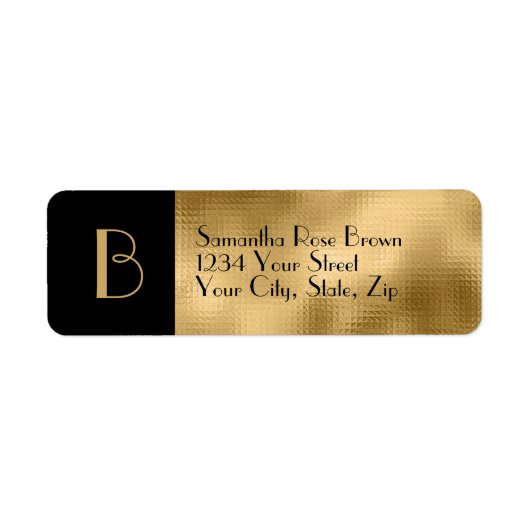 Gold Black Monogram Rücksendeadresse-Etikett (Vorne)