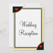 Gold Black Monogram Wedding Reception Hearts Einladung (Vorderseite)