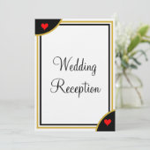 Gold Black Monogram Wedding Reception Hearts Einladung (Stehend Vorderseite)