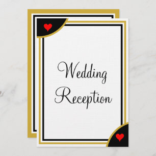 Gold Black Monogram Wedding Reception Hearts Einladung