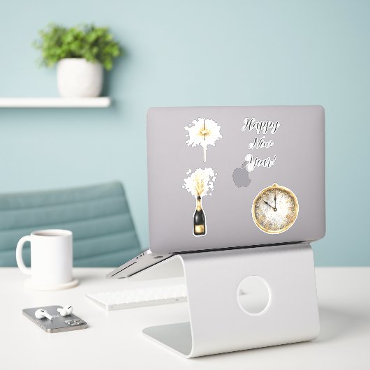 Gold Black New Year's Eve Day Celebration Aufkleber (Laptop auf Schreibtisch)