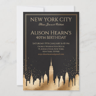 Gold Black New York 40. Geburtstag Einladung