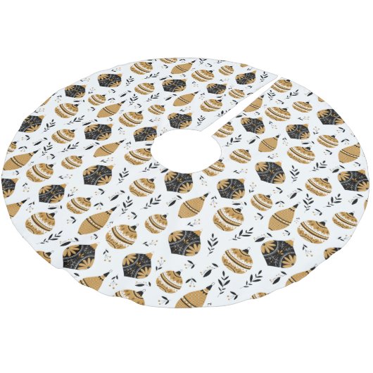 Gold Black Nordic Christmas Tree Bulbs Muster Polyester Weihnachtsbaumdecke (Schrägansicht)