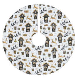 Gold Black Nordic Rentier House Weihnachten  Polyester Weihnachtsbaumdecke