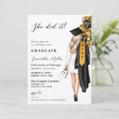 Gold Black Nurse Foto Sie tat es Abschluss Einladung (Stehend Vorderseite)